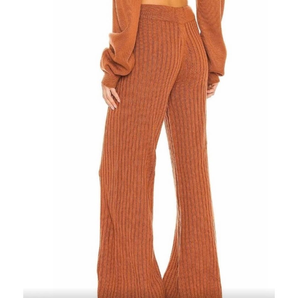 SNDYS Hendrix Ribbed Knit Drawstring Pants Burnt Orange Wide Leg Lounge Pants M - Picture 4 of 9